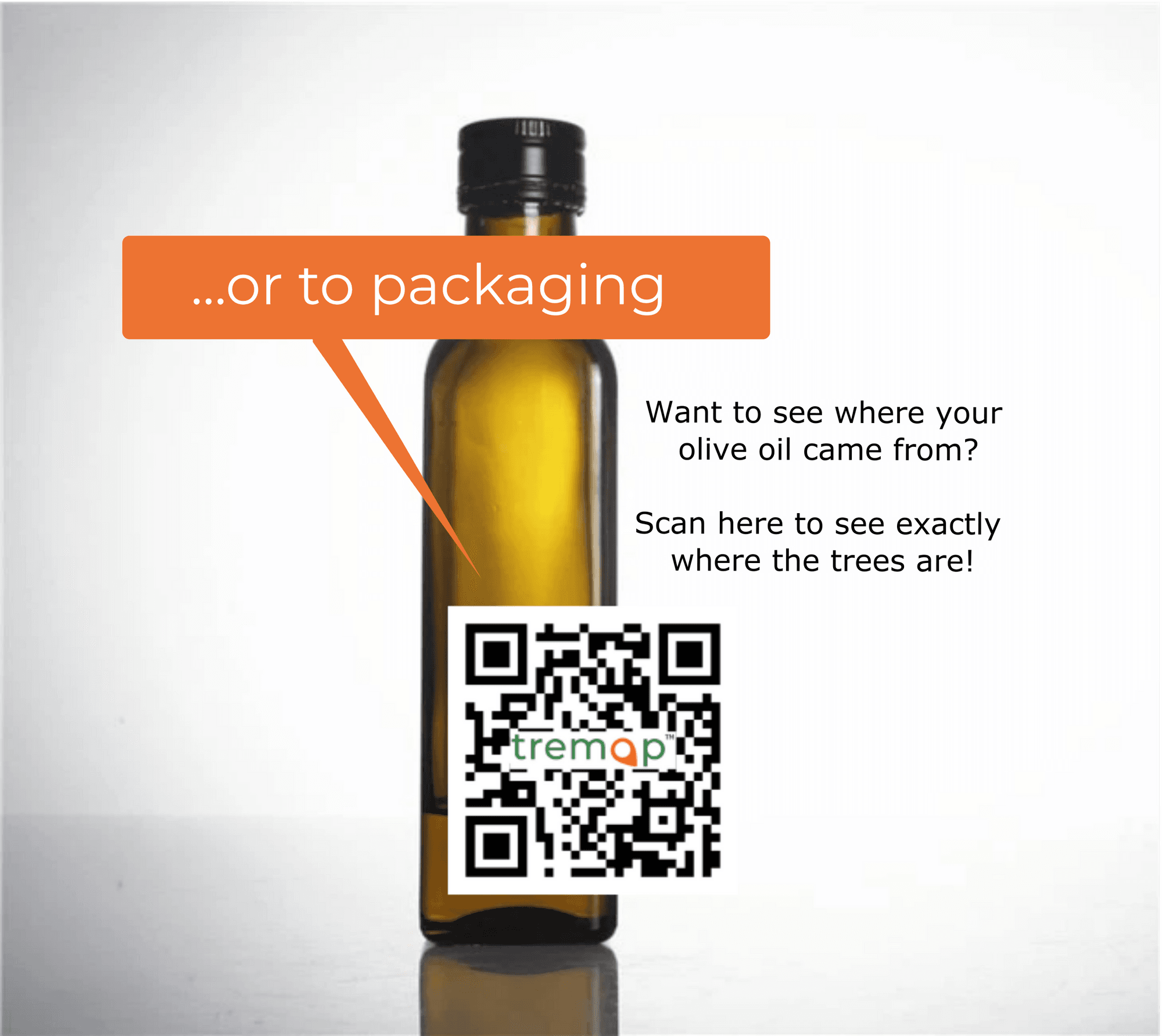 An olive oil bottle with a Tremap QR code