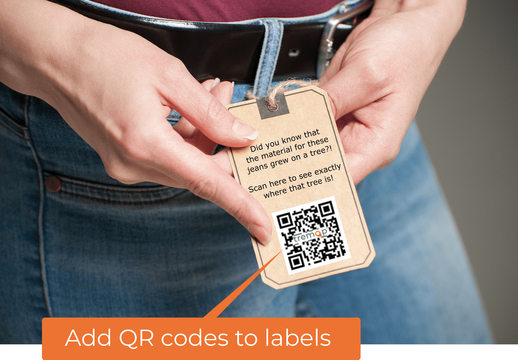 A clothing label with a Tremap QR code